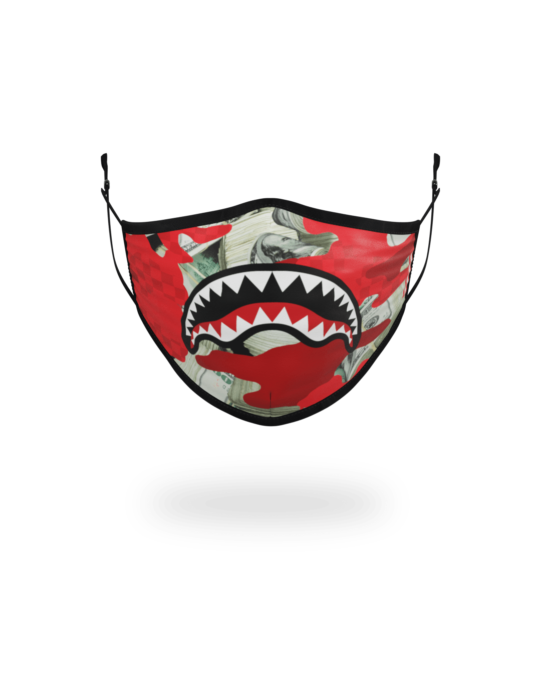 ADULT MONEY CAMO RED FORM-FITTING FACE MASK